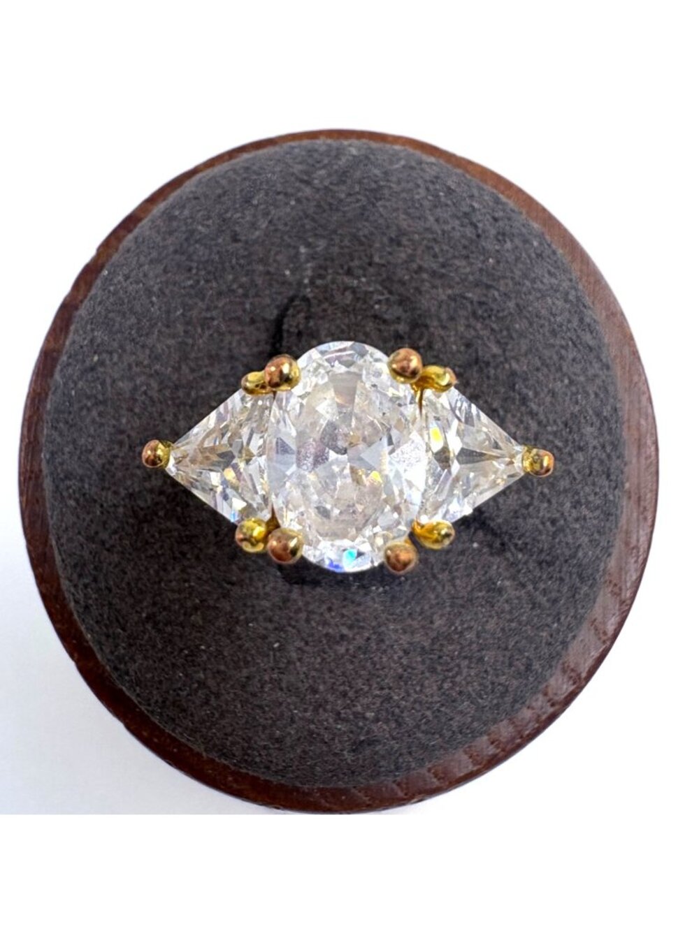 Oval Cubic Zirconia & Gold Tone Prong Set Fashion Ring Size 4.75